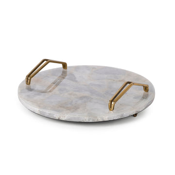 Grey Agate Round Tray with Metal Handles – Luxury Coffee Table Centerpiece & Vanity Organizer