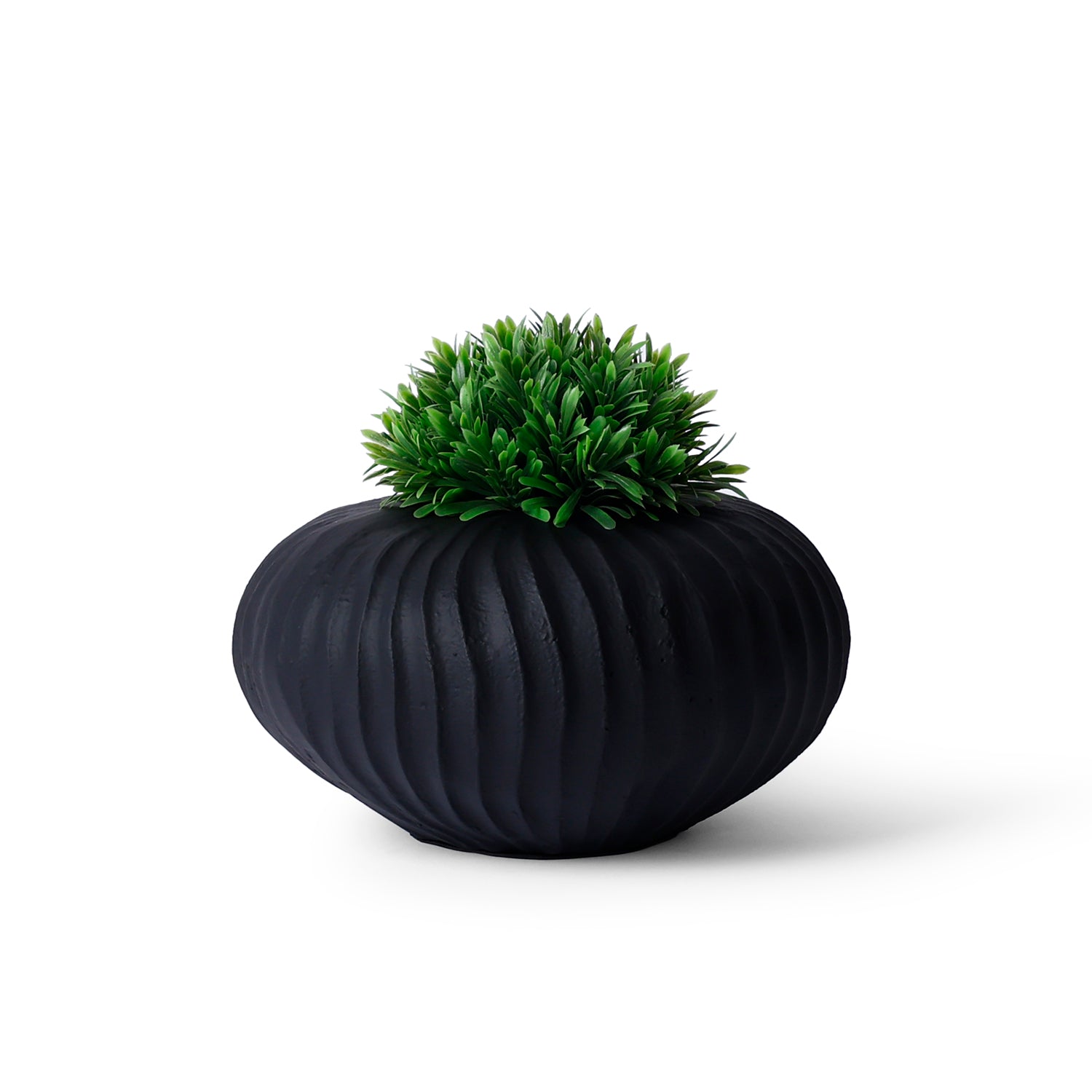 Black Ribbed Round Metal Vase