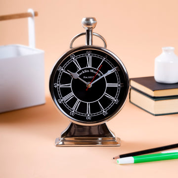 Silver & Black Desk Clock with Roman Numerals | Heritage-Inspired Accent Piece