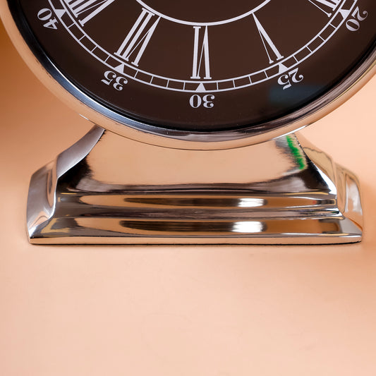 Silver & Black Desk Clock with Roman Numerals | Heritage-Inspired Accent Piece