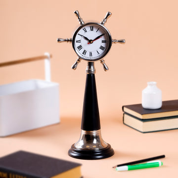 Nautical Helm Table Clock in Black & Silver – Desk, Shelf & Console Accent