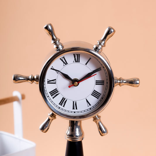 Nautical Helm Table Clock in Black & Silver – Desk, Shelf & Console Accent