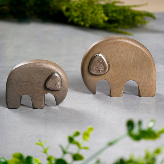 Wooden Elephant Figurines (Set of 2)- Minimal Tabletop & Shelf Decor