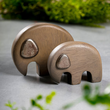 Wooden Elephant Figurines (Set of 2)- Minimal Tabletop & Shelf Decor