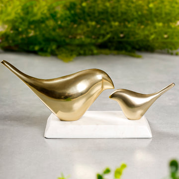 Metal Bird Duo Sculpture on Marble Base | Luxe Table Accent & Shelf Decor