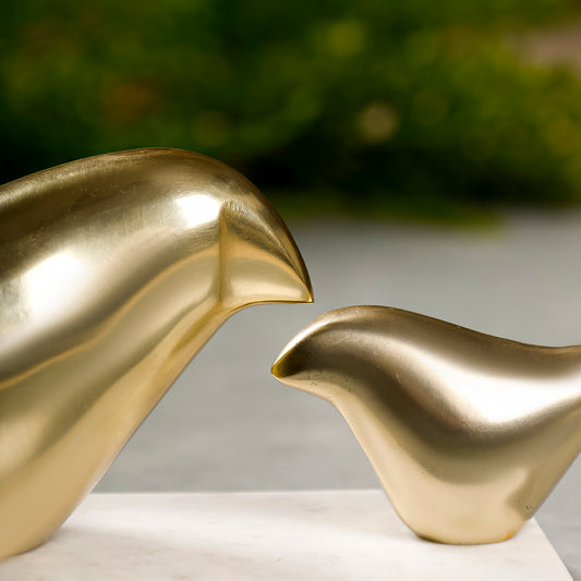 Metal Bird Duo Sculpture on Marble Base | Luxe Table Accent & Shelf Decor