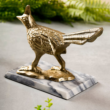 Golden Bird Figurine on Marble Base- Modern Table Decor & Shelf Accent