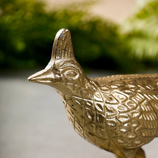 Golden Bird Figurine on Marble Base- Modern Table Decor & Shelf Accent