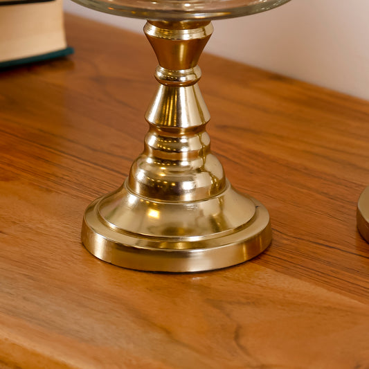Gold Rim Glass Hurricane Candle Holders (Set of 2) – Tall & Short Pillar Candle Stands