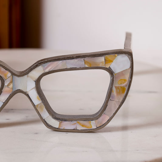 MOP Inlay Statement Glasses – Metal & Mother-of-Pearl Shelf Object for Coffee Table & Console Décor
