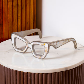 MOP Inlay Statement Glasses – Metal & Mother-of-Pearl Shelf Object for Coffee Table & Console Décor