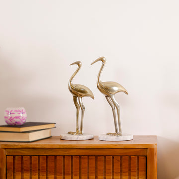 The Golden Perch Pair- Marble & Metal Bird Duo Sculptural Table Décor