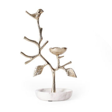 Gold Bird Ring Holder with Marble Base