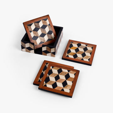 Checker Pattern Wooden Square Coasters – Handcrafted Drink Coasters