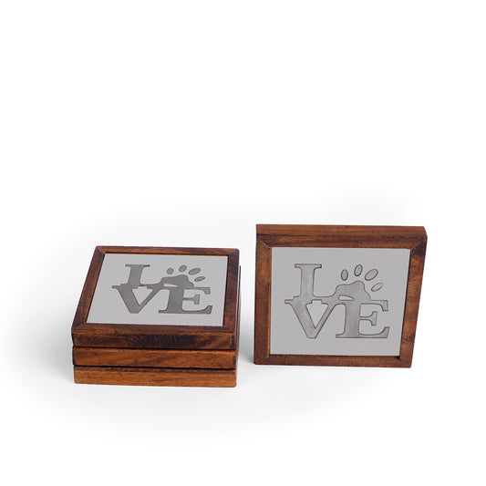 Love Quote Wooden Coasters – Decorative Square Coaster Set