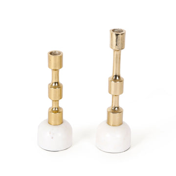 Modern Gold Candle Holder Set with Marble Base | Decorative Candle Stand