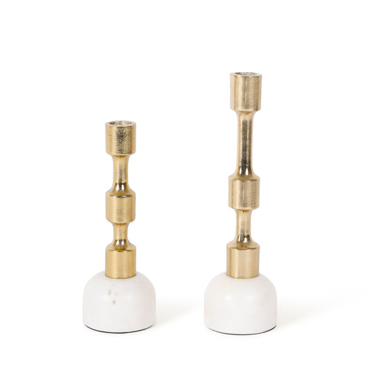 Modern Gold Candle Holder Set with Marble Base | Decorative Candle Stand