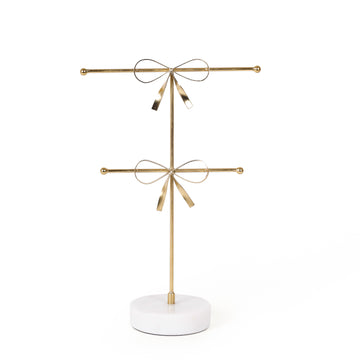 Gold Bow Jewelry Stand with Marble Base