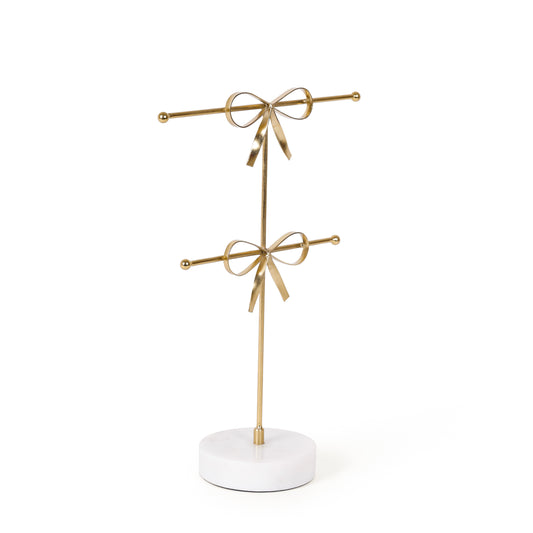 Gold Bow Jewelry Stand with Marble Base