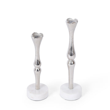 Silver Heart Candle Holder Set with White Marble Base
