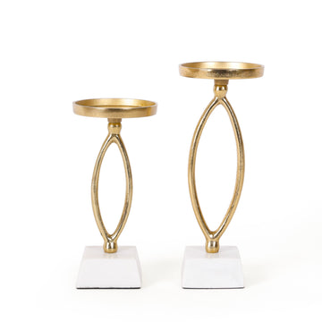 Gold Oval Candle Holder Set with Marble Base | Luxury Table Decor
