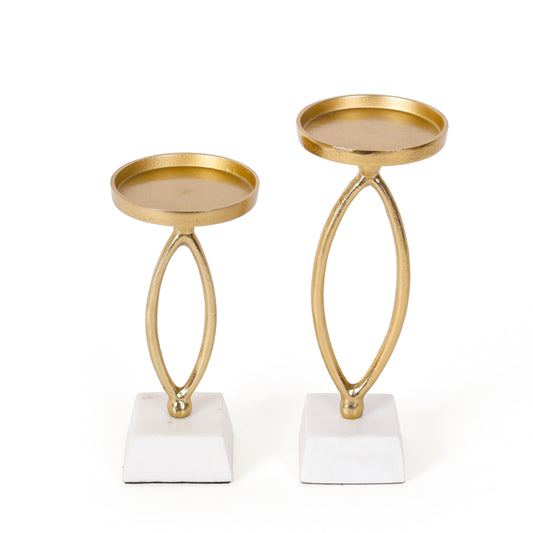 Gold Oval Candle Holder Set with Marble Base | Luxury Table Decor
