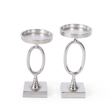 Silver Oval Candle Holder Set | Modern Decorative Candle Stand