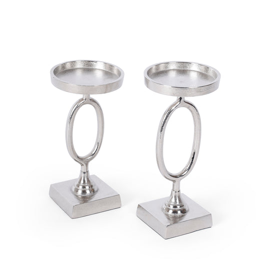 Silver Oval Candle Holder Set | Modern Decorative Candle Stand