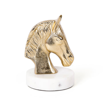 Golden Horse Head Decorative Sculpture with Marble Base | Luxury Home Accent