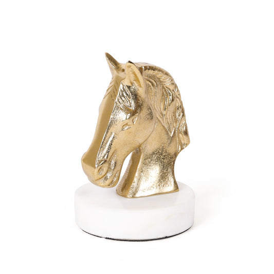 Golden Horse Head Decorative Sculpture with Marble Base | Luxury Home Accent
