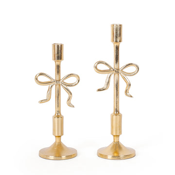 Gold Bow Candle Holder Set