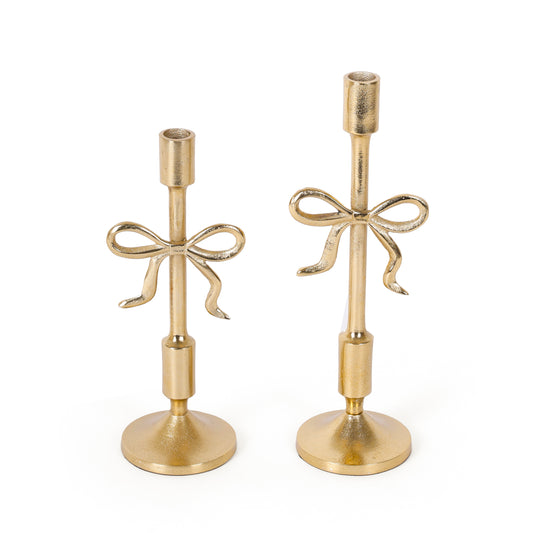 Gold Bow Candle Holder Set