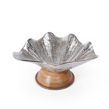 Silver Leaf Decorative Bowl with Wooden Base | Luxury Centerpiece Bowl