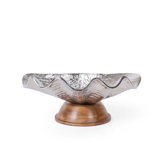 Silver Leaf Decorative Bowl with Wooden Base | Luxury Centerpiece Bowl