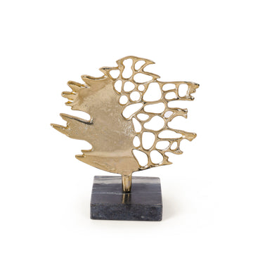 Gold Abstract Leaf Decorative Sculpture with Marble Base