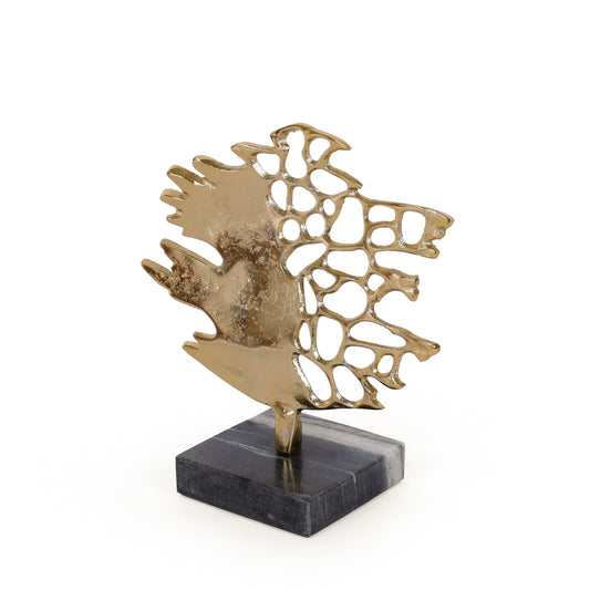 Gold Abstract Leaf Decorative Sculpture with Marble Base