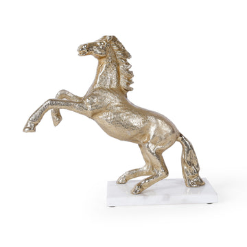 Golden Rearing Horse Showpiece with Marble Base for Home Decor
