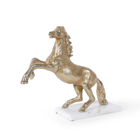 Golden Rearing Horse Showpiece with Marble Base for Home Decor