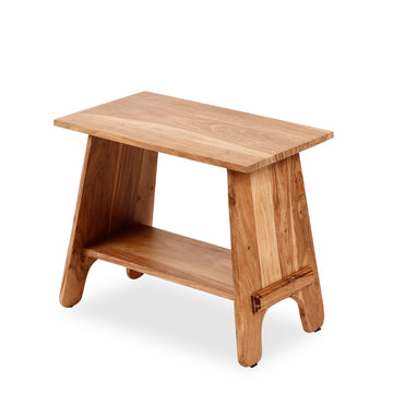 Solid Wood Compact Stool with Shelf – Minimal Design