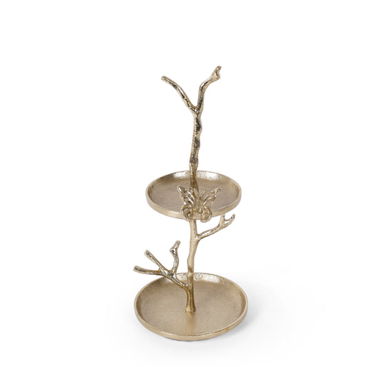 Gold Butterfly Jewelry Organizer Stand – Decorative Metal Ring Holder & Tray