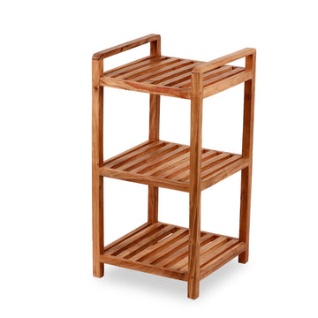 Wooden 3-Tier Open Shelf Rack with Handle Top – Utility Storage