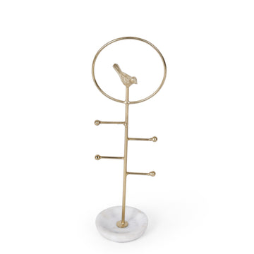 Gold Bird Jewelry Stand with Marble Base