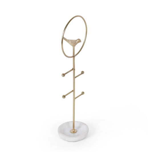 Gold Bird Jewelry Stand with Marble Base