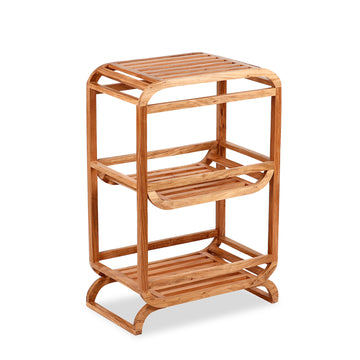 3-Tier Solid Wood Side Rack – Natural Storage & Décor Unit