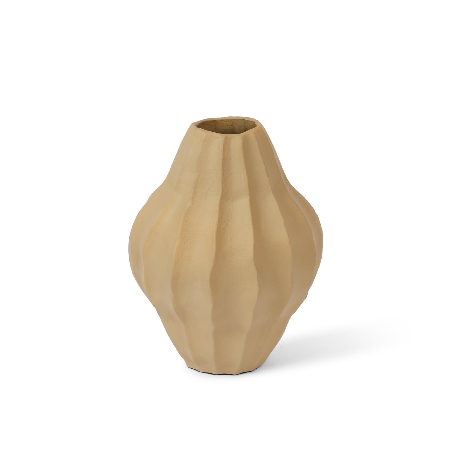 Earthy Beige Fluted Metal Vase