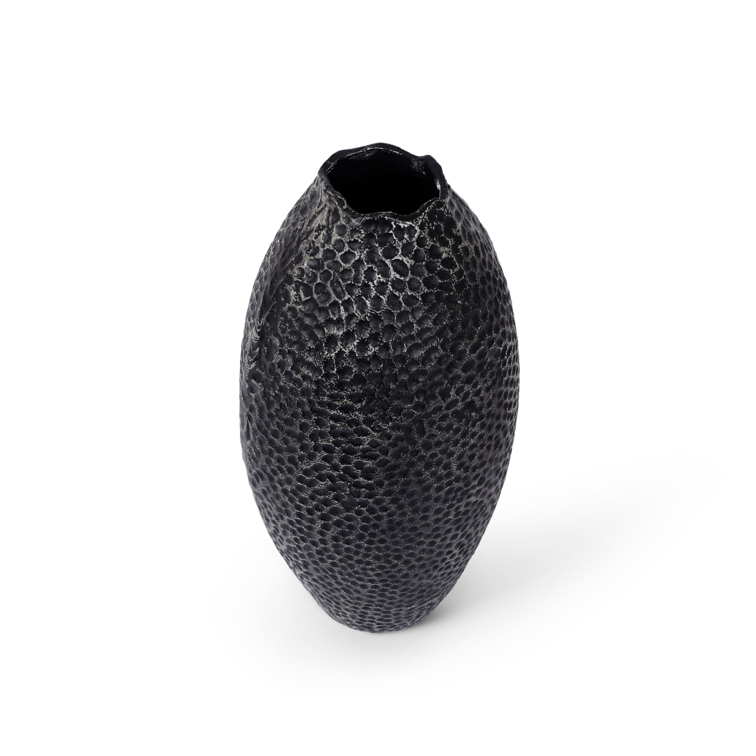 Tall Black Hammered Metal Vase for Home Decor