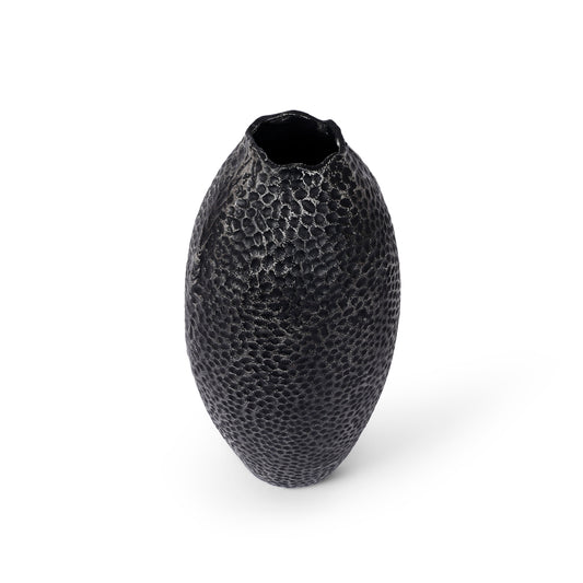 Tall Black Hammered Metal Vase for Home Decor