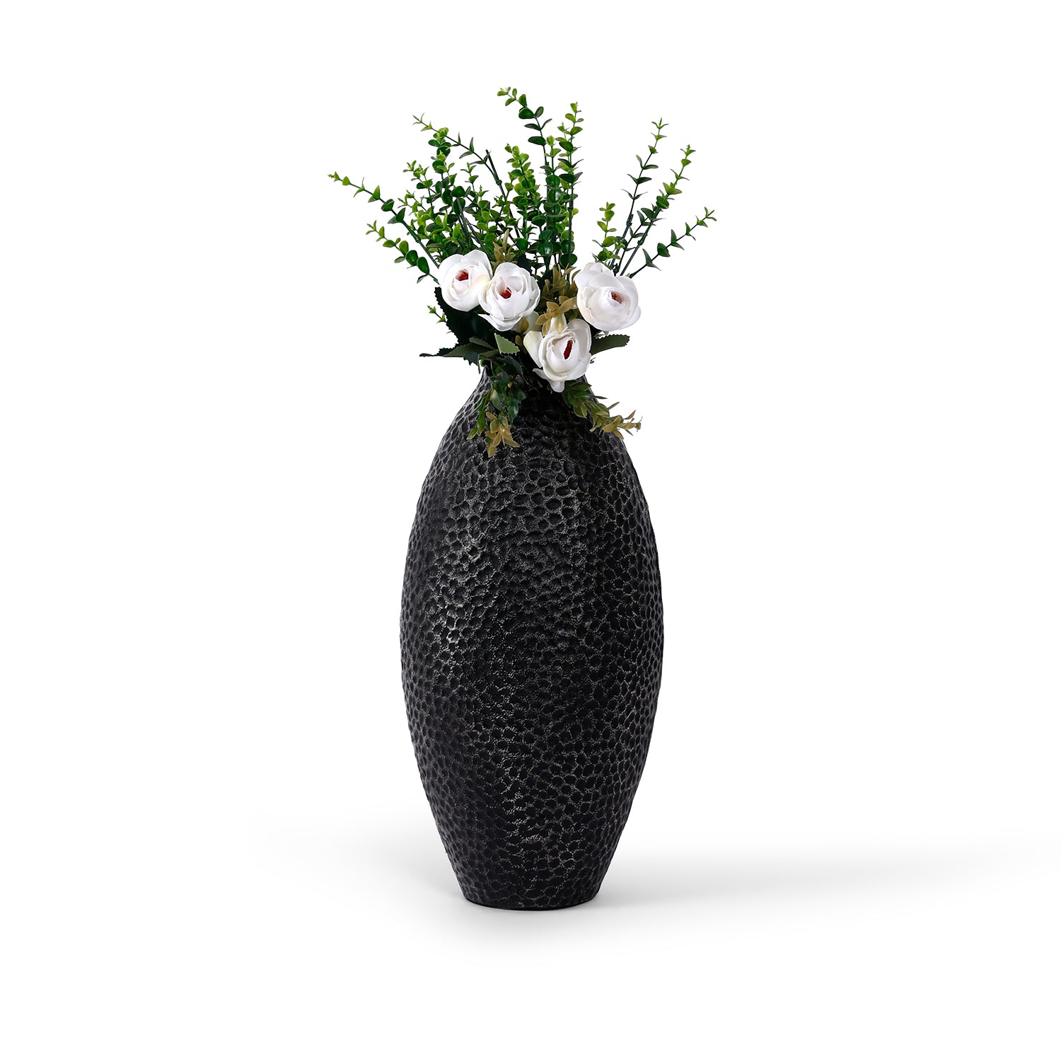 Tall Black Hammered Metal Vase for Home Decor