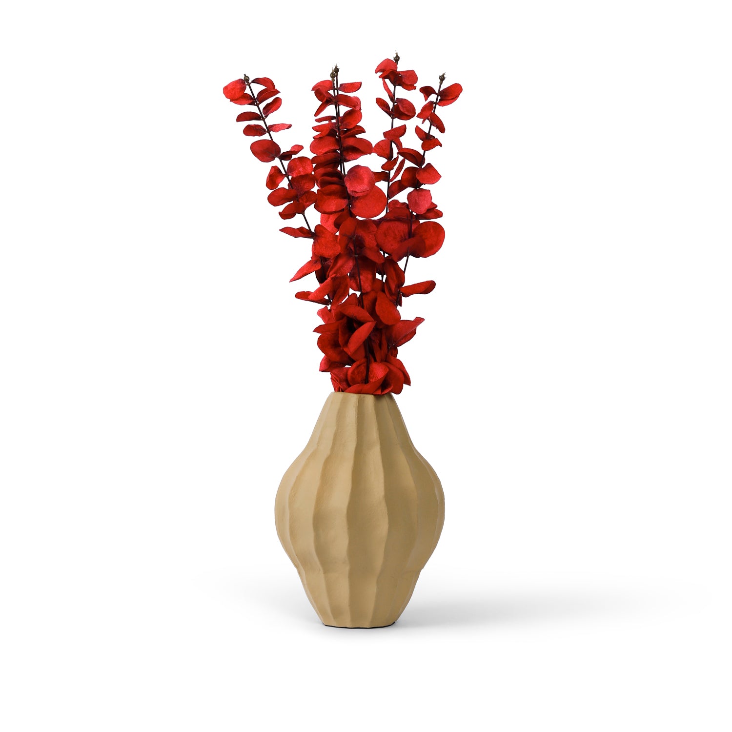 Earthy Beige Fluted Metal Vase