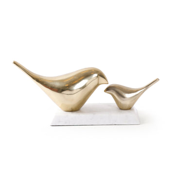 Metal Bird Duo Sculpture on Marble Base | Luxe Table Accent & Shelf Decor